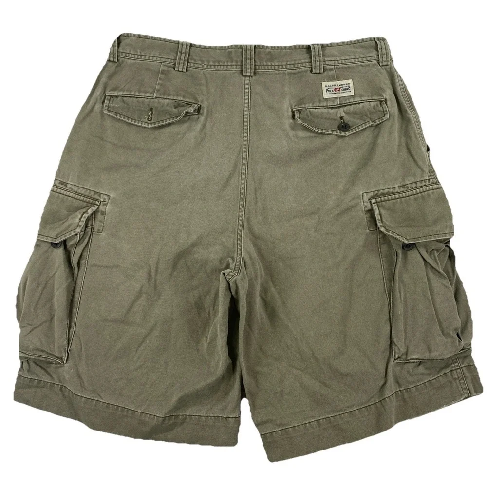 Polo Ralph Lauren 67 Chino Cargo Shorts Green Distressed Men's 35 10